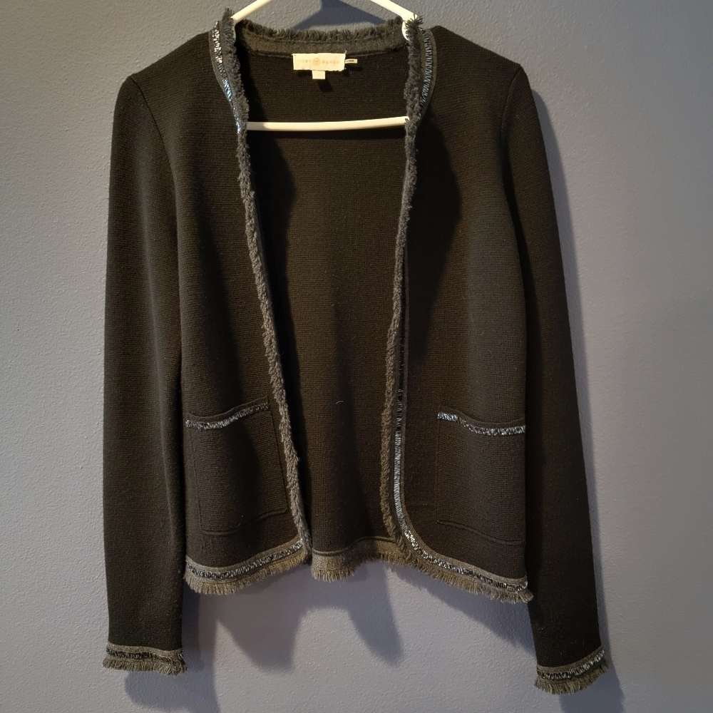 Tory Burch Black Merino Open Cardigan Women's Small